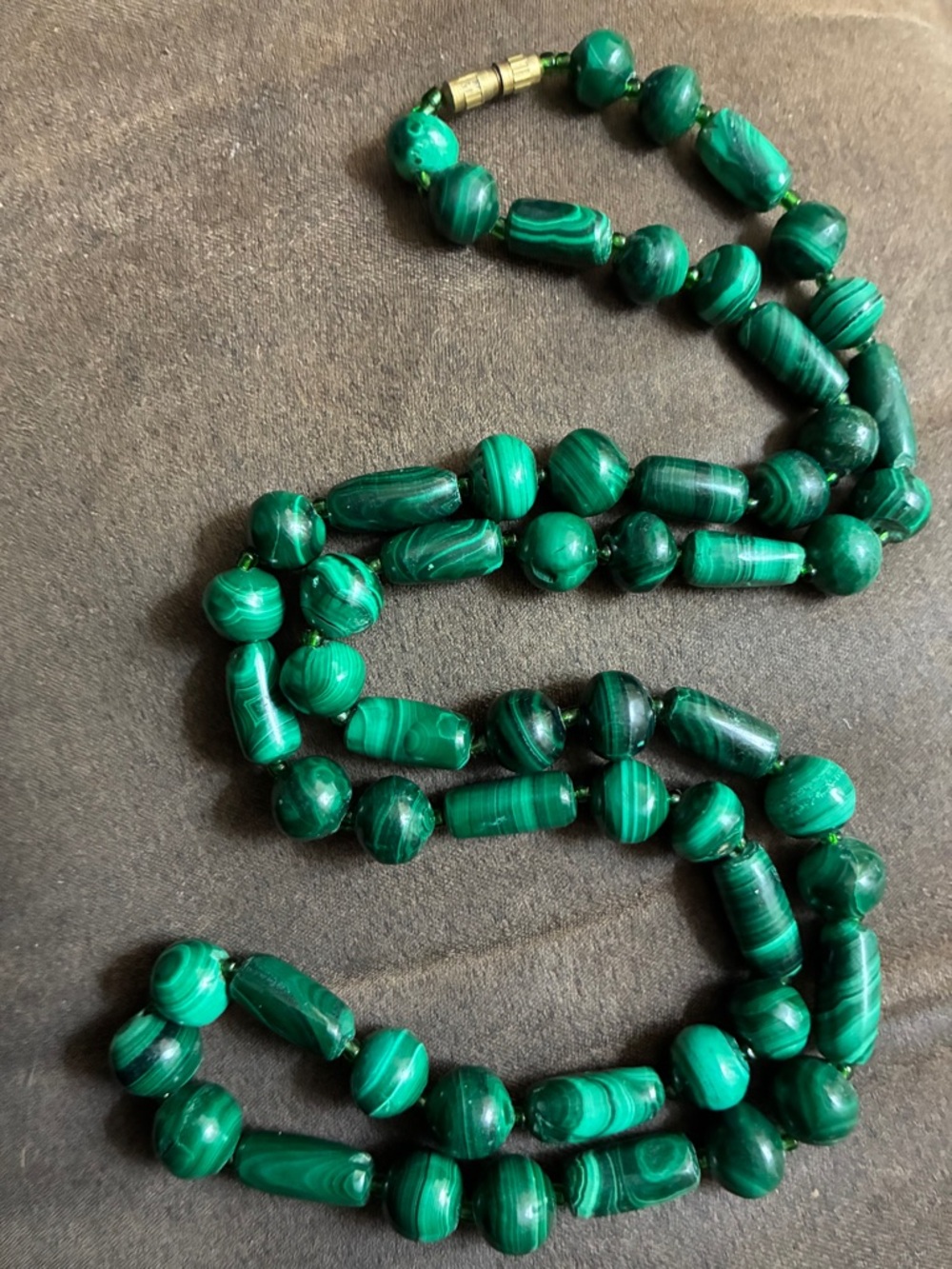 Vintage Green Malachite tube and ball RARE Beaded Stone Statement Necklace